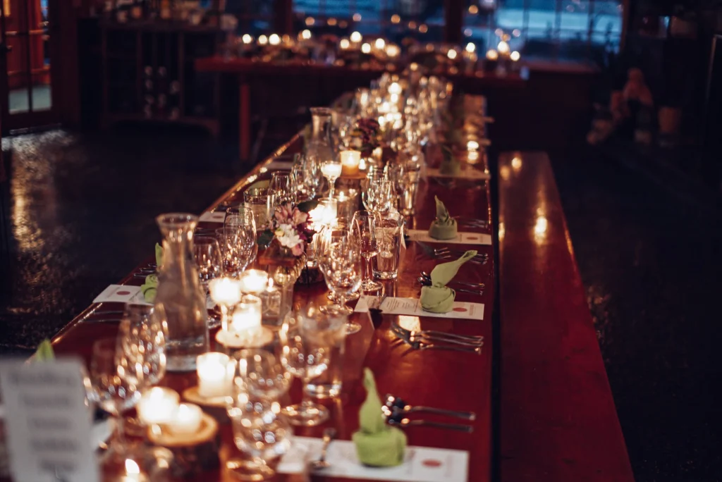 a beautiful dining table set up at steamboat inn